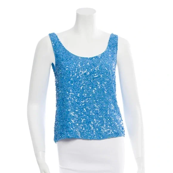 Alice + Olivia Blue Sequin Tank Top - Size XS - Picture 2 of 7
